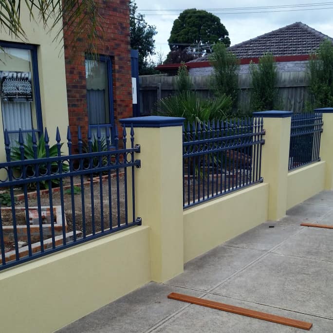toorak style tubular inlay fence with brick render in melbourne