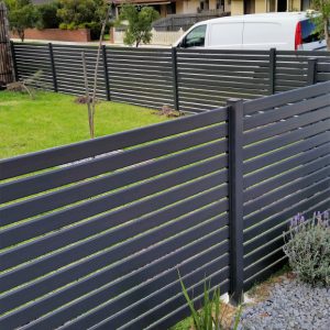 slat fence aluminium grey corner block melbourne
